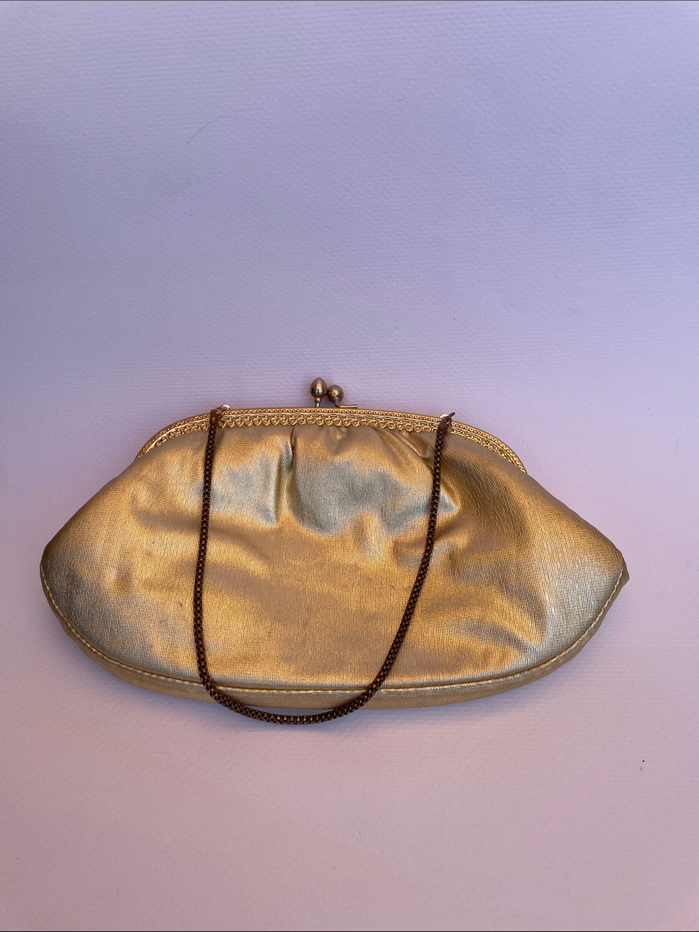 Vintage Gold Metallic Evening Clutch with Chain Strap